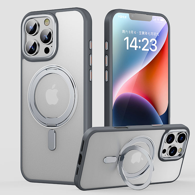Suitable for Apple 16pro phone case 2025 new anti-collision protective case 15pro frosted semi transparent protective case 14promax advanced magnetic suction ip13 bracket protective case 16promax all inclusive anti fall protective case