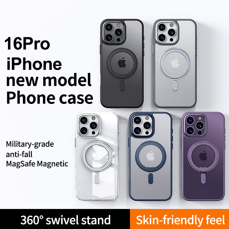 Suitable for Apple 16pro phone case 2025 new anti-collision protective case 15pro frosted semi transparent protective case 14promax advanced magnetic suction ip13 bracket protective case 16promax all inclusive anti fall protective case