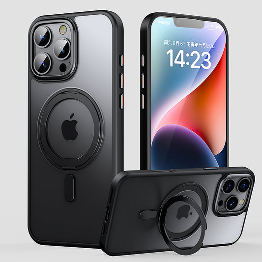 Suitable for Apple 16pro phone case 2025 new anti-collision protective case 15pro frosted semi transparent protective case 14promax advanced magnetic suction ip13 bracket protective case 16promax all inclusive anti fall protective case